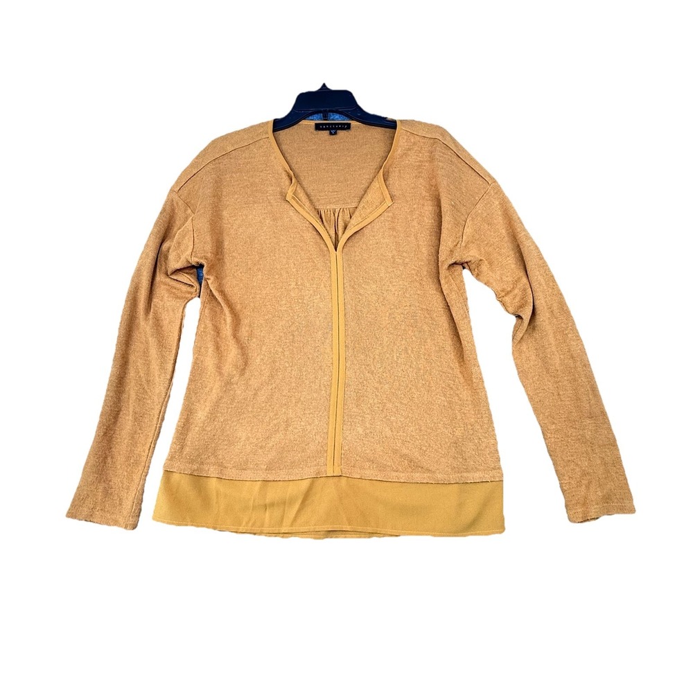 Sanctuary Top Women Size Large Orange Rayon‎ Polyester Blend Long Sleeve V- Neck